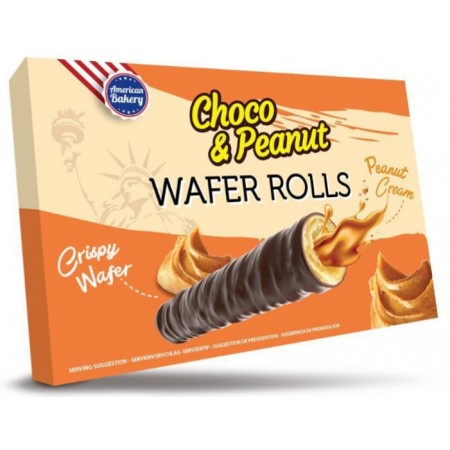 American Bakery choco e peanut wafer rolls ( 9 x 120gr ) biscotti ripieni